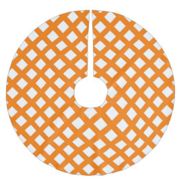 Falda Para El Árbol De Navidad De Poliéster Patrón de diamante de cuadros naranja y blanco