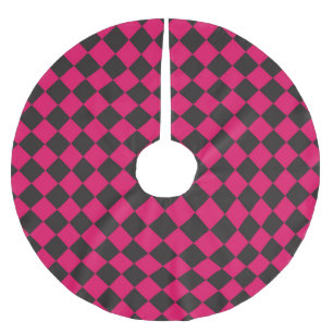 Falda Para El Árbol De Navidad De Poliéster Patrón de diamante de cuadros rosa y negro