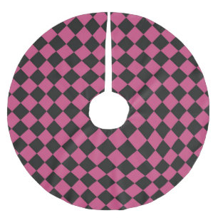 Falda Para El Árbol De Navidad De Poliéster Patrón de diamante de cuadros rosa y negro