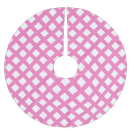 Falda Para El Árbol De Navidad De Poliéster Patrón de diamante de cuadros rosados y blancos