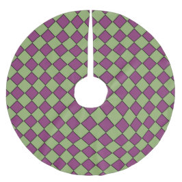 Falda Para El Árbol De Navidad De Poliéster Patrón de diamante de cuadros verde púrpura