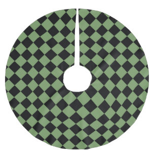 Falda Para El Árbol De Navidad De Poliéster Patrón de diamante de cuadros verdes y negros