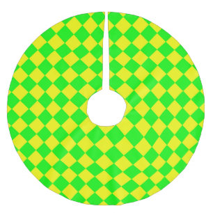 Falda Para El Árbol De Navidad De Poliéster Patrón de diamante del verificador verde amarillo
