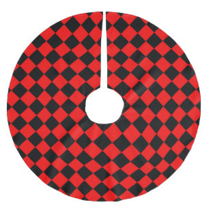 Falda Para El Árbol De Navidad De Poliéster Patrón de diamante negro rojo