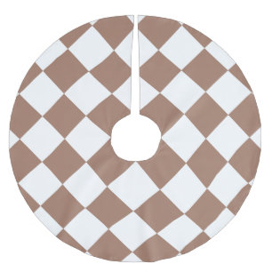 Falda Para El Árbol De Navidad De Poliéster Patrón de diamantes en blanco y mousse de mocha