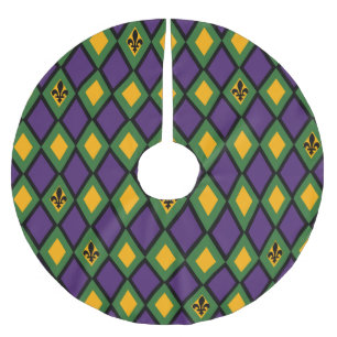 Falda Para El Árbol De Navidad De Poliéster Patrón De Diamantes Mardi Gras Con Fleur De Lis
