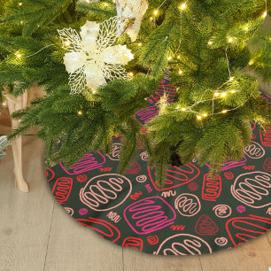 Falda Para El Árbol De Navidad De Poliéster Patrón de dibujo artístico de una línea roja fe