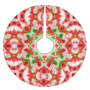 Falda Para El Árbol De Navidad De Poliéster Patrón de estrella de cerezo rosado verde rojo de