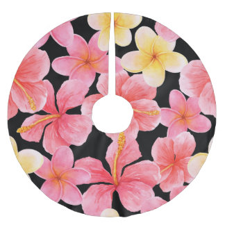 Falda Para El Árbol De Navidad De Poliéster Patrón de flores de color acuático Plumeria Hibisc