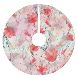 Falda Para El Árbol De Navidad De Poliéster Patrón de flores de hierbas de plantas acuáticas