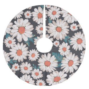 Falda Para El Árbol De Navidad De Poliéster Patrón de flores de margarita sin flor