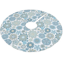 Falda Para El Árbol De Navidad De Poliéster Patrón de flores en copos de nieve azul teal aguam