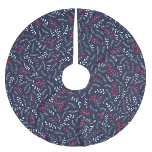 Falda Para El Árbol De Navidad De Poliéster Patrón de follaje azul marino de campo de granja l