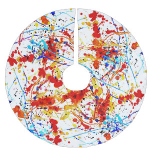 Falda Para El Árbol De Navidad De Poliéster Patrón de fondo blanco de puntos de color de agua