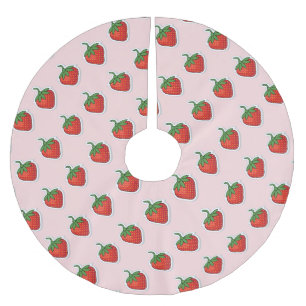Falda Para El Árbol De Navidad De Poliéster Patrón de fresa dulce rojo