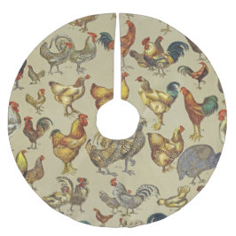 Falda Para El Árbol De Navidad De Poliéster Patrón de gallo vintage: Arte de granja