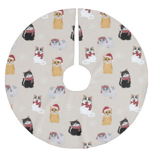 Falda Para El Árbol De Navidad De Poliéster Patrón de gatos de Navidades cortos