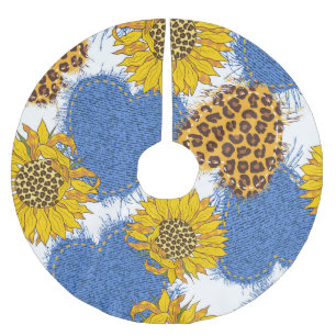 Falda Para El Árbol De Navidad De Poliéster Patrón de girasoles leopardos de los corazones de