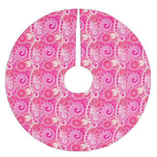 Falda Para El Árbol De Navidad De Poliéster Patrón de giro fractal, tonos fucsia rosados