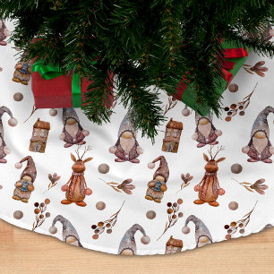 Falda Para El Árbol De Navidad De Poliéster Patrón de gnomos y renos de Navidad en acuarela