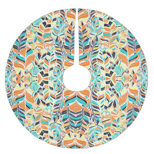 Falda Para El Árbol De Navidad De Poliéster Patrón de hojas boho colorido lindo