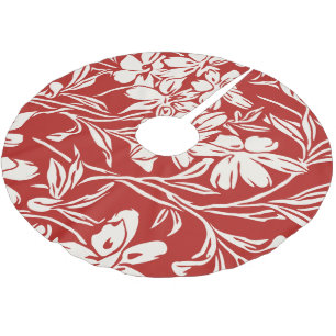 Falda Para El Árbol De Navidad De Poliéster Patrón de ilustración floral abstracta roja elegan
