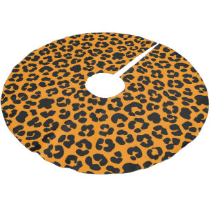 Falda Para El Árbol De Navidad De Poliéster Patrón de impresión de leopardo negro naranja Deco