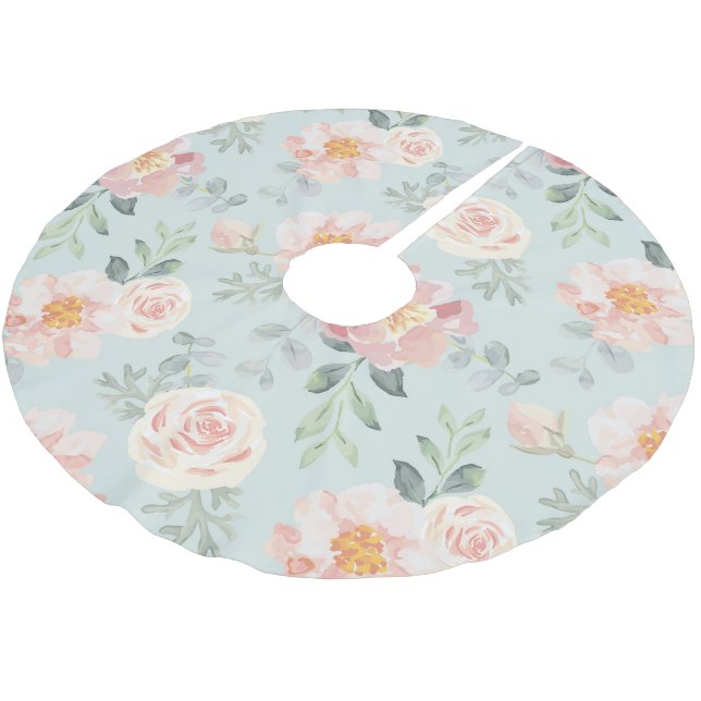 Falda Para El Árbol De Navidad De Poliéster Patrón de jardín rosa rosa pastel (Angular)