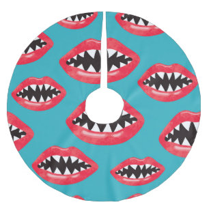 Falda Para El Árbol De Navidad De Poliéster Patrón de labios rojos de dientes de tiburón