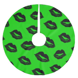 Falda Para El Árbol De Navidad De Poliéster Patrón de los labios de Halloween Negro verde