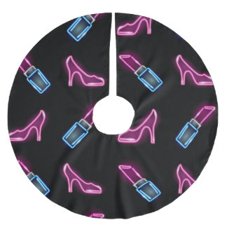 Falda Para El Árbol De Navidad De Poliéster Patrón de moda con iconos de neón.