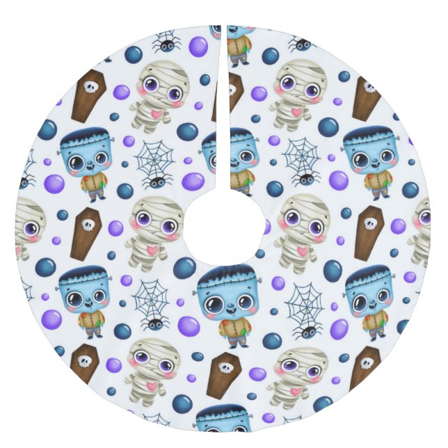 Falda Para El Árbol De Navidad De Poliéster Patrón de monstruos de Halloween (Anverso)