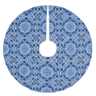 Falda Para El Árbol De Navidad De Poliéster Patrón de mosaico en azul índigo y cobalto