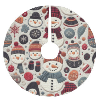 Falda Para El Árbol De Navidad De Poliéster Patrón de muñecos de nieve