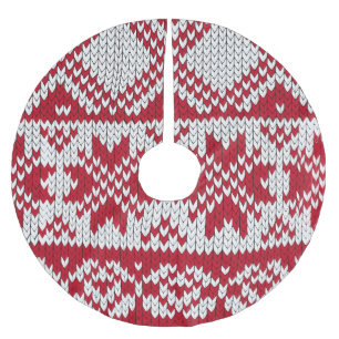 Falda Para El Árbol De Navidad De Poliéster Patrón de Navidad de punto en rojo y blanco