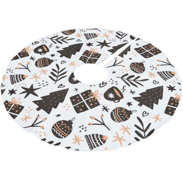 Falda Para El Árbol De Navidad De Poliéster Patrón de Navidades blancos y negros (Angular)