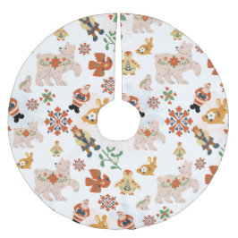 Falda Para El Árbol De Navidad De Poliéster Patrón de Navidades de flores cortas con Santa