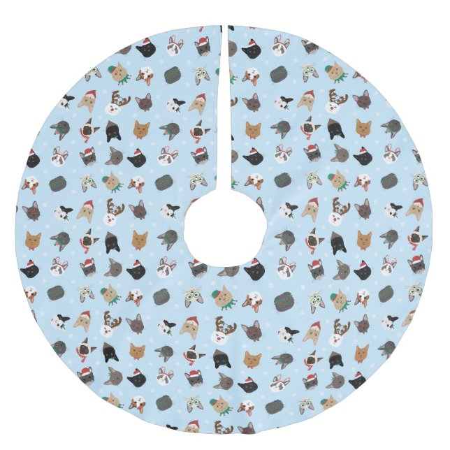 Falda Para El Árbol De Navidad De Poliéster Patrón de Navidades de gato (Anverso)