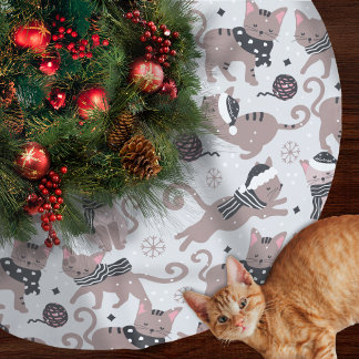 Falda Para El Árbol De Navidad De Poliéster Patrón de Navidades de gatos festivos