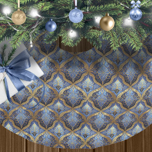 Falda Para El Árbol De Navidad De Poliéster Patrón de Navidades de oro azul #31 ID1009