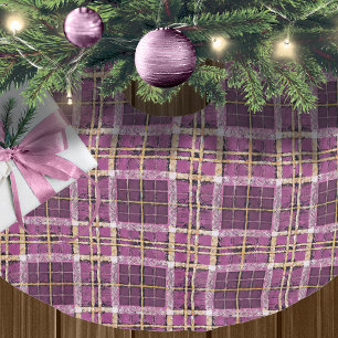 Falda Para El Árbol De Navidad De Poliéster Patrón de Navidades de oro magenta#7 ID1009
