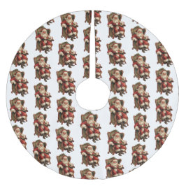 Falda Para El Árbol De Navidad De Poliéster Patrón de Navidades tradicionales de Santa Vieja