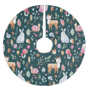 Falda Para El Árbol De Navidad De Poliéster Patrón de niños del bosque de hadas acuarelas