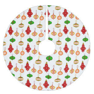 Falda Para El Árbol De Navidad De Poliéster Patrón de ornamentos antiguos en rojo, verde y bla