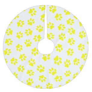 Falda Para El Árbol De Navidad De Poliéster Patrón De Patas, Patas De Perro, Patas Amarillas