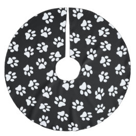 Falda Para El Árbol De Navidad De Poliéster Patrón de patas, patas de perro, patas blancas