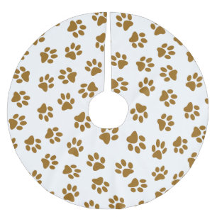Falda Para El Árbol De Navidad De Poliéster Patrón De Patas, Patas De Perro, Rutas De Oro Nara