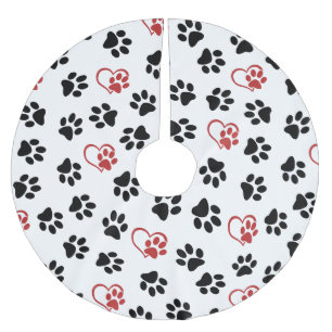 Falda Para El Árbol De Navidad De Poliéster Patrón De Patas, Patas Negras, Manos Rojas, Corazo