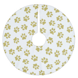 Falda Para El Árbol De Navidad De Poliéster Patrón De Paws, Paws De Perro, Papas De Oro