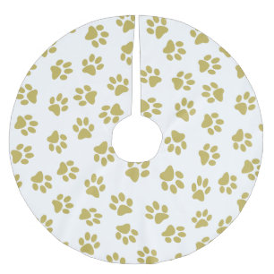 Falda Para El Árbol De Navidad De Poliéster Patrón De Paws, Paws De Perro, Papas De Oro